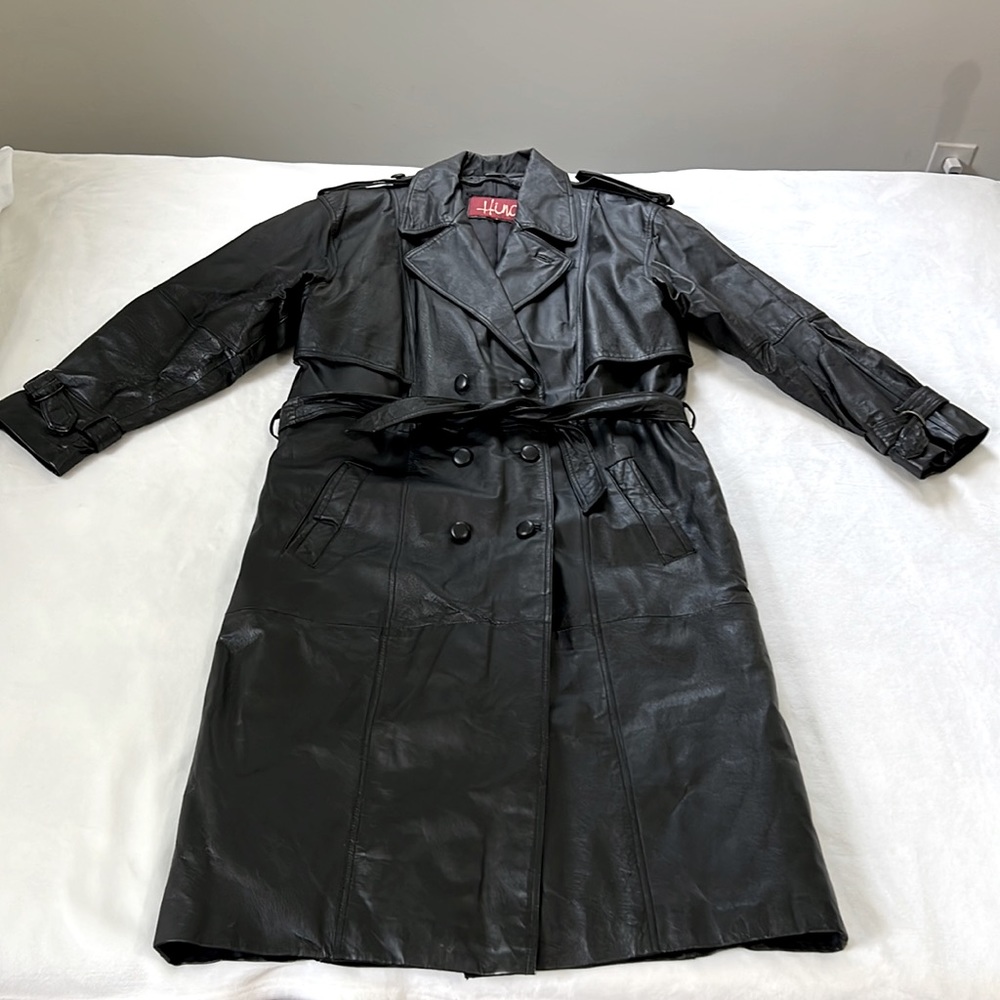Hind Leather vintage black leather long trench coat jacket goth emo punk matrix